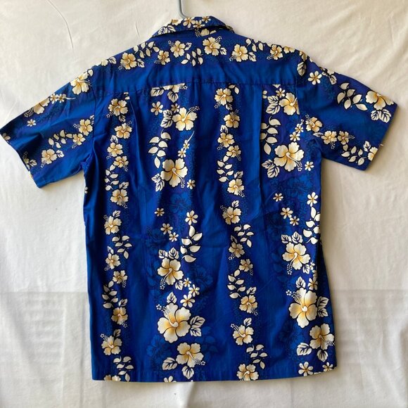 Vtg Pacific Legend Classic Hibiscus Aloha Hawaiian Shirt Navy Blue Size M Mens - Picture 2 of 14